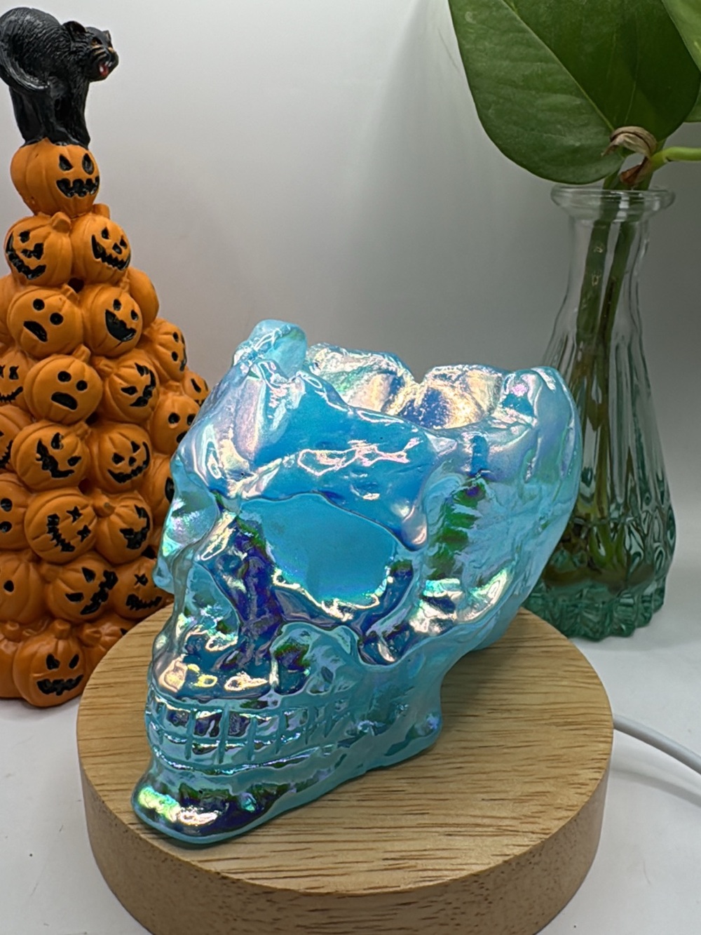 Blue angel aura quartz skull with bowl